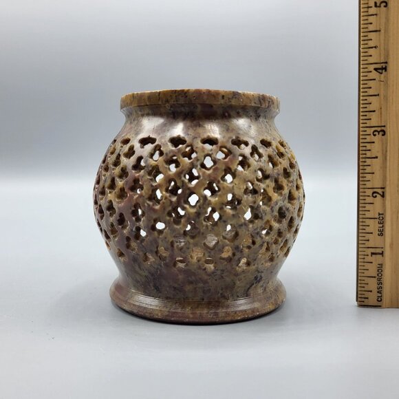 Vintage Decorative Brown Soapstone Stone Carved Candle Holder - Picture 9 of 9
